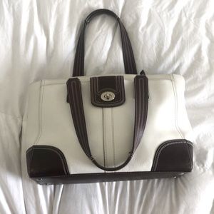 Coach White and Brown Shoulder Bag